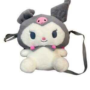 Sanrio Kuromi Plush Crossbody Backpack Gray Stuffed Large Bag NWOT